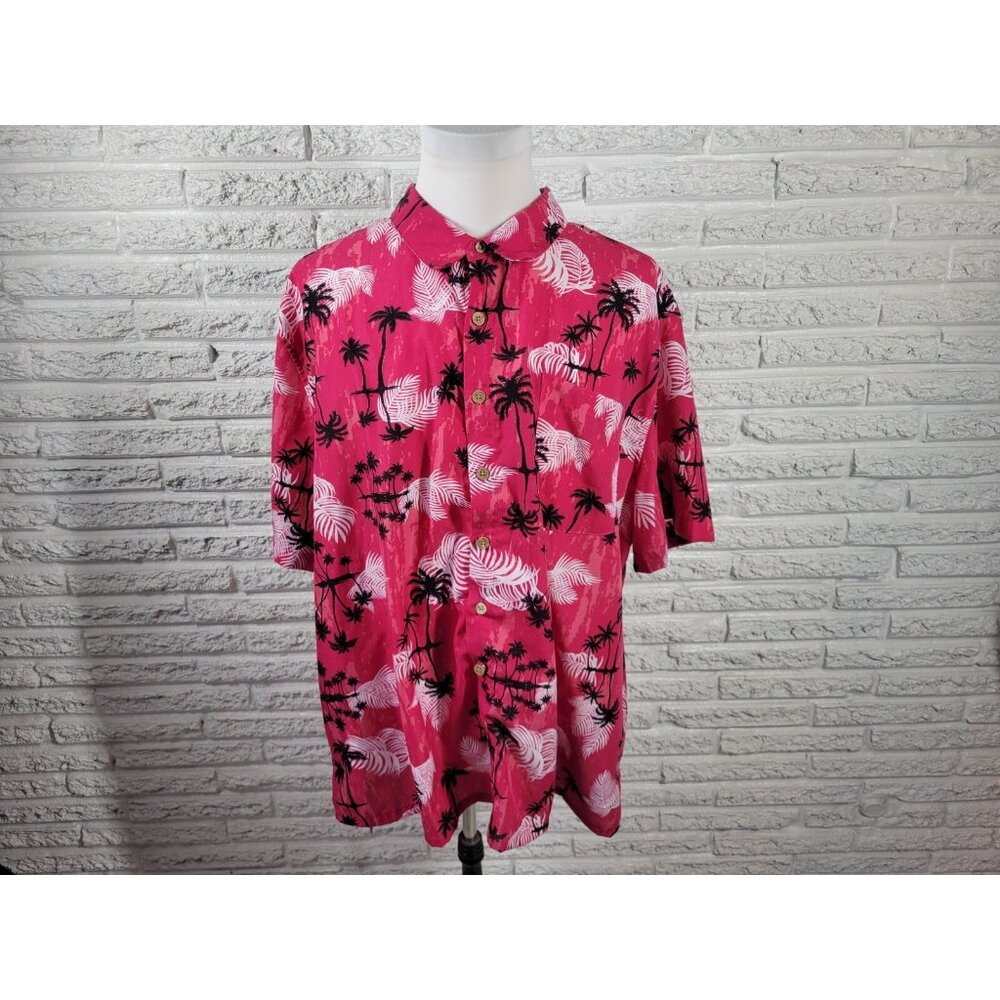 Haband Mens Shirt 3X Short Sleeve Pink Tropical Pocket Button Up FLO383E